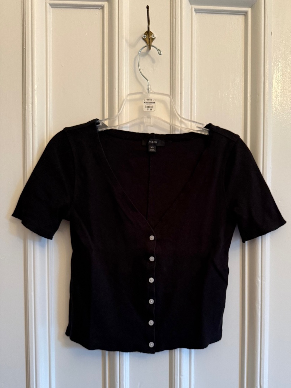 J. Crew Women's Ribbed Short Sleeve V-Neck Cardigan - Black - Size XS